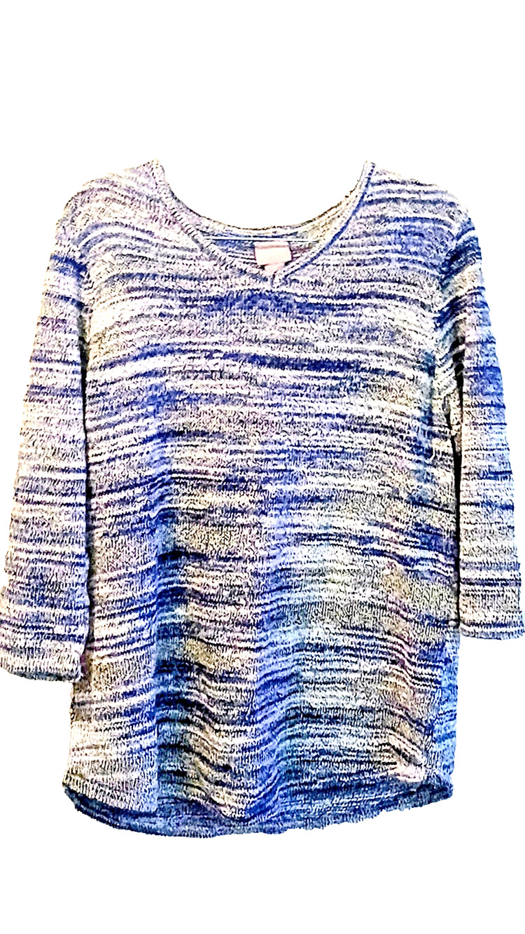 Chicos Blue White Marled Space-Dye Knit Pullover Sweater Size 2 Large